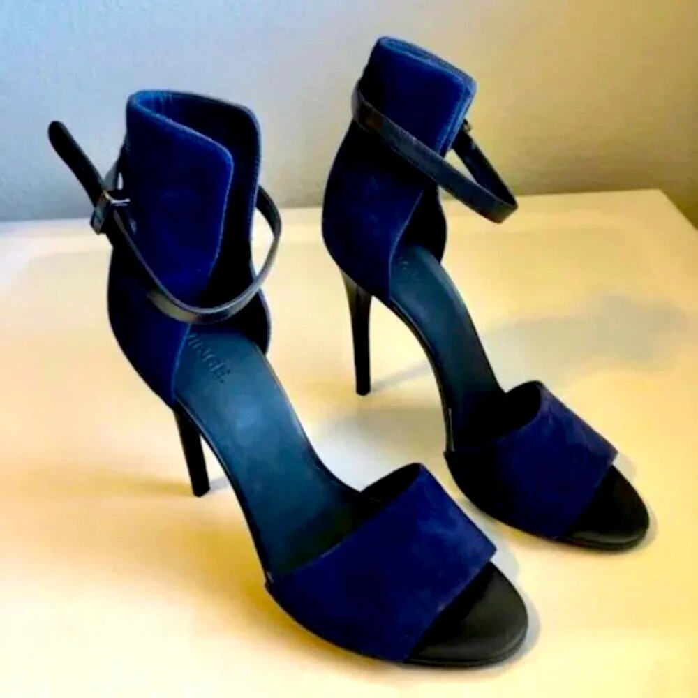 New VINCE Italy Adley Cobalt Blue Suede Sandal Stiletto Ankle Strap 10 MSRP $425 - Picture 4 of 9